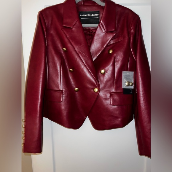 Cropped Leather Jacket - Double Breasted Blazer in Wine NWOT L/XL Faux Leather - Picture 2 of 4